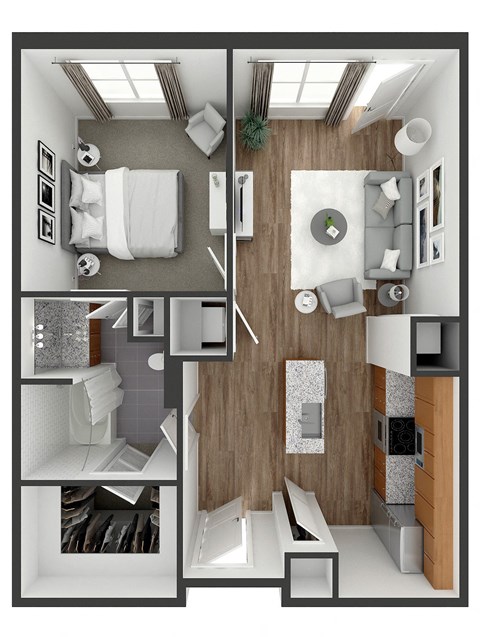 Floor plan for 1 bed, 1 bath, 692 sqft